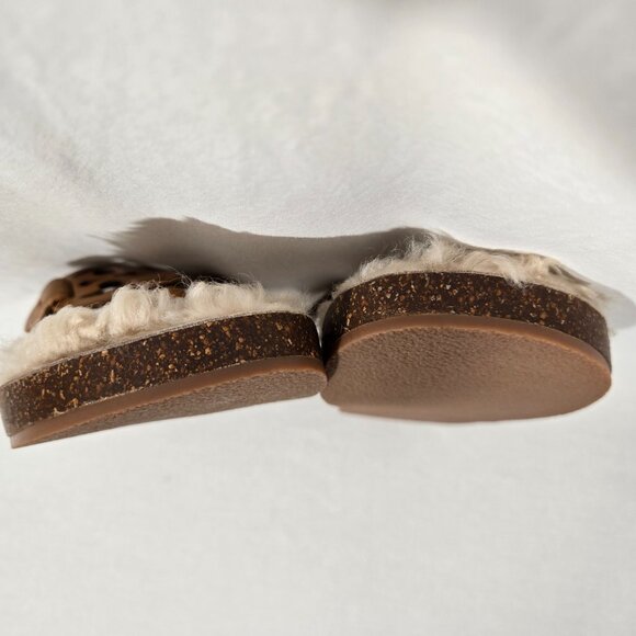 TORY BURCH Caramel MILLER CLOUD Shearling Leather Thong Slip-On Sandal Size 9.5M - Picture 12 of 17